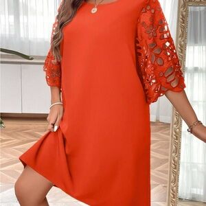 SHEIN Orange A-line Midi Dress with Bell Sleeves